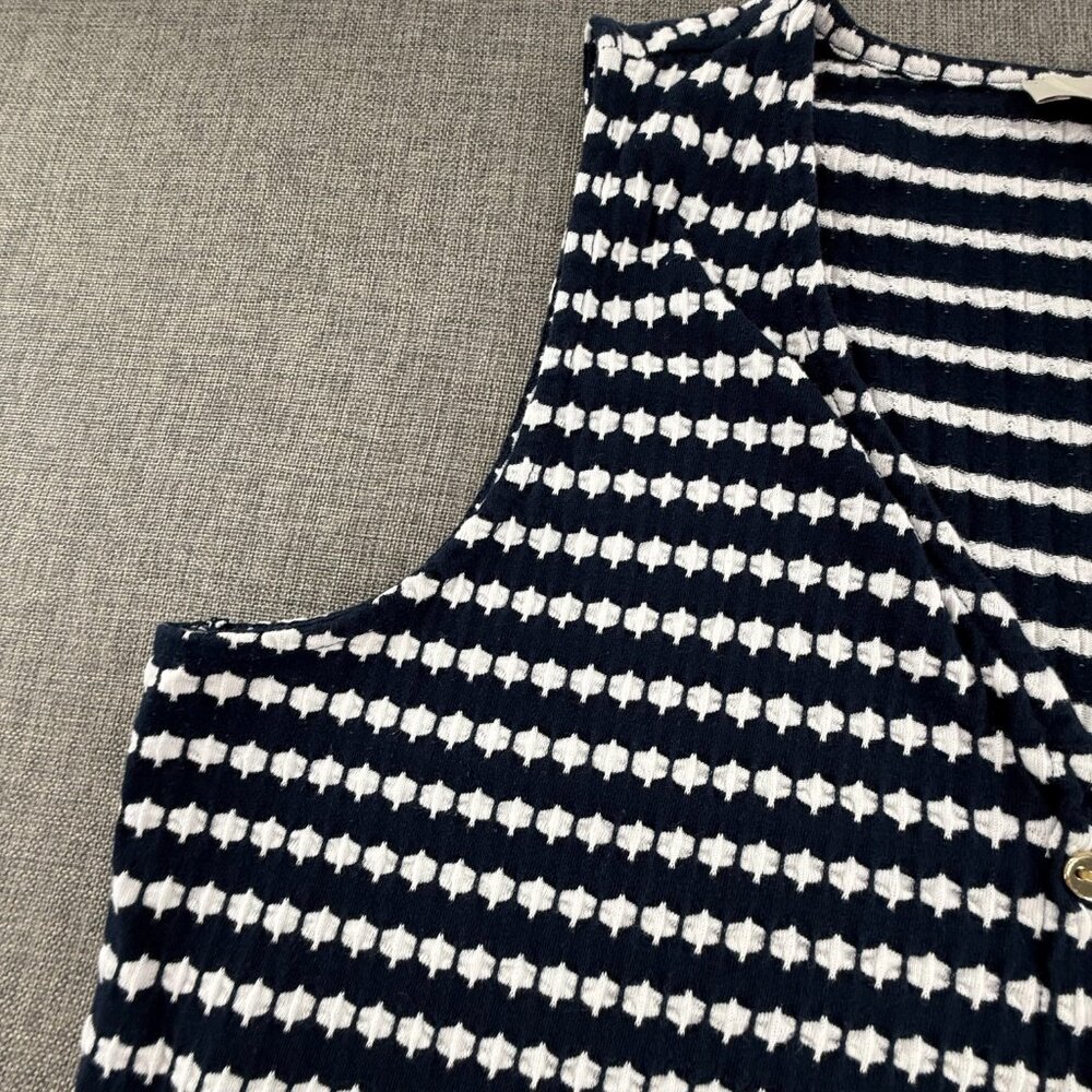 LOFT Jacquard swing Dress V-Neck Sleeveless Navy & White Large Cotton Blend - Picture 5 of 14